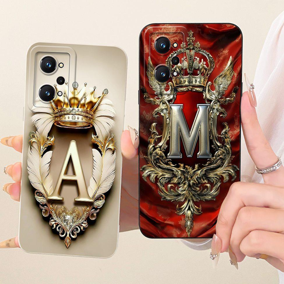 For Realme GT Neo 2 Case Luxury A-Z Letters Fashion Crown 2D Painted Silicone Bumper Cover For Realme GT Neo2 RMX3370 Casing