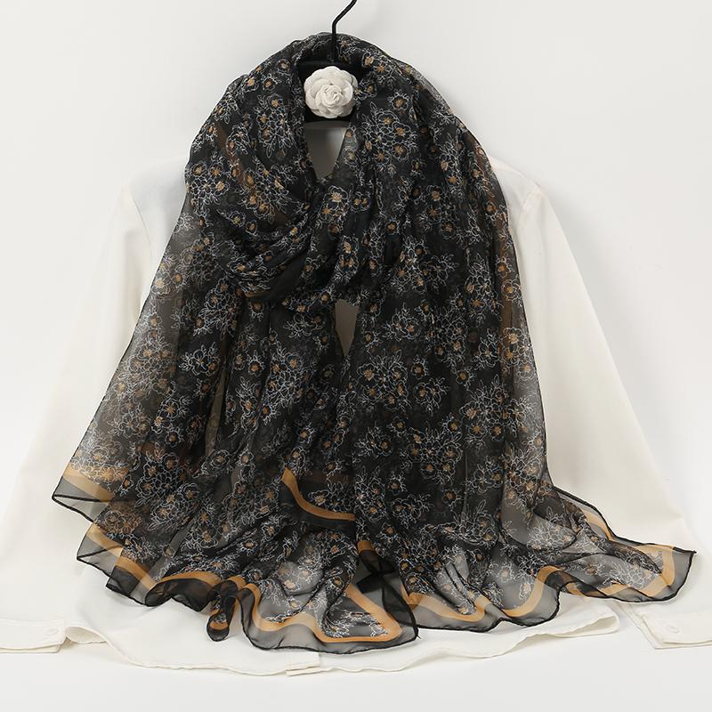 Новый роскошный шелковый шарф с принтом Женские шарфы Bufandas Летние пляжные шали Foulard Цветочный дизайн Длинные шарфы на шею Хиджабы