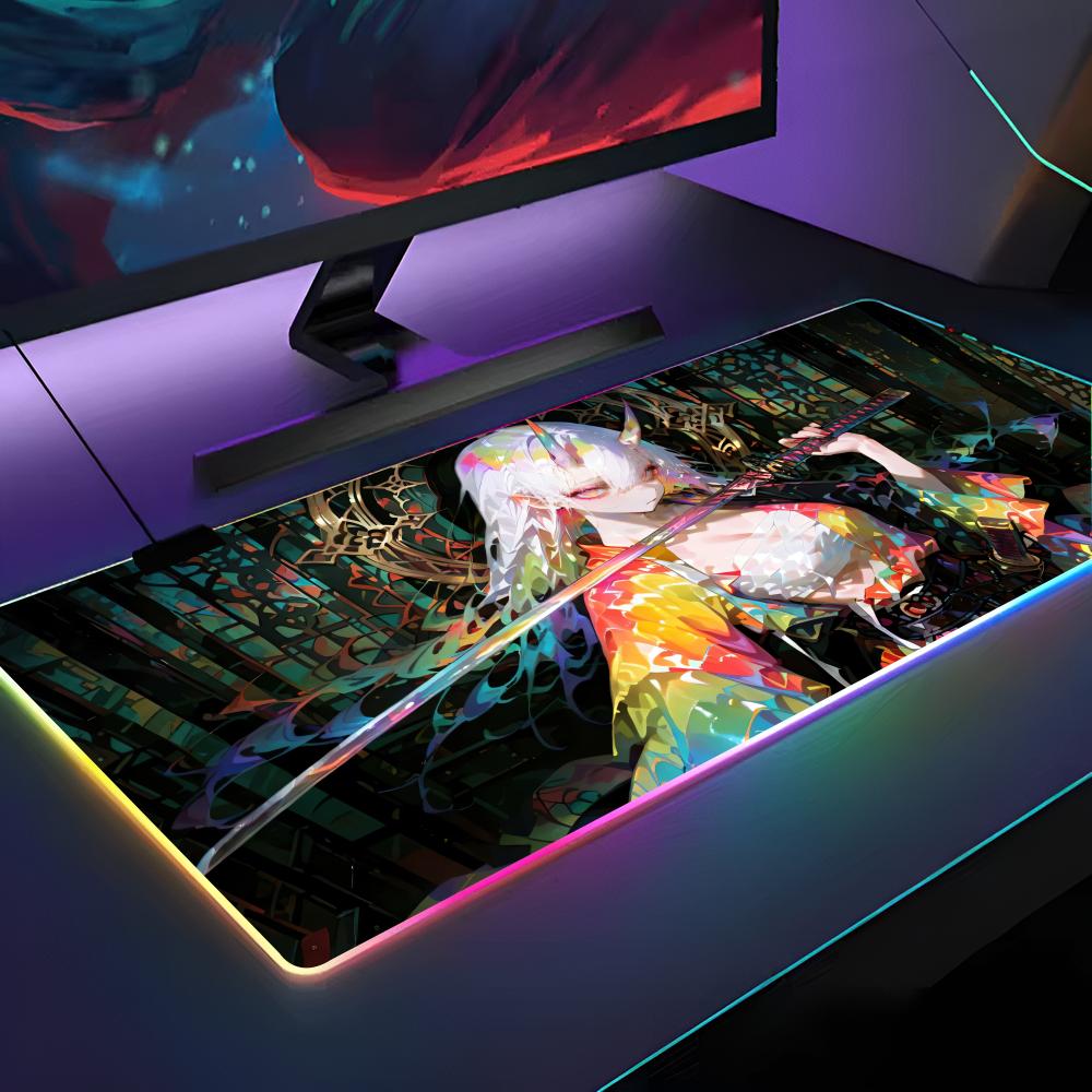 Аниме Девушка-демон Самурай Катана Коврик для мыши Коврик для мыши с RGB-подсветкой Коврик для мыши для ноутбука Коврик для мыши для ноутбука Игровой Коврик для игрового стола Компьютерные аксессуары