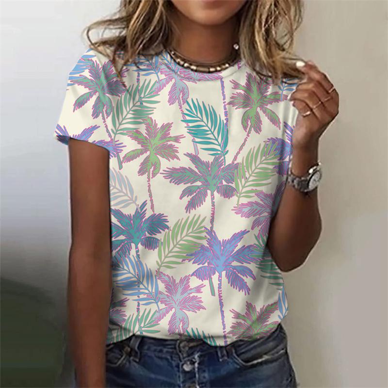3D Printed Colorful Floral T Shirt For Women Plant Graphic T-Shirts Summer Harajuku Loose Tees Round Neck Tops Short Sleeves