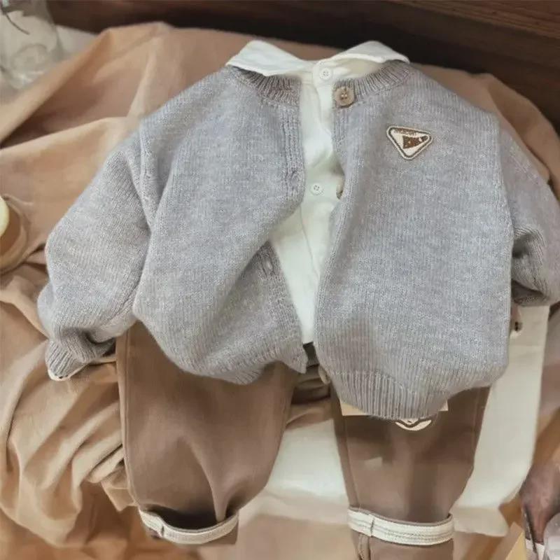 Korean Boys' Knit Sweater 2023: Stylish Autumn/Winter Short-Sleeved Cardigan