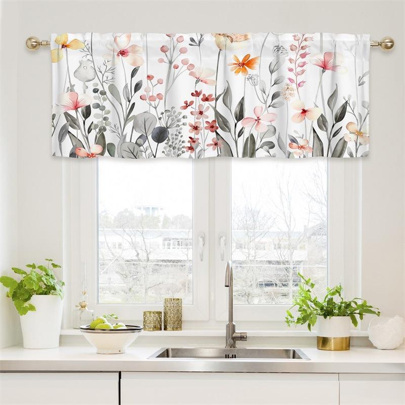 Curtain Valance, Wildflowers Spring Watercolor Flower Floral Print Plants Short Rod Pocket Window Treatment for Living Room, Bedroom, Kitchen,Bathroom