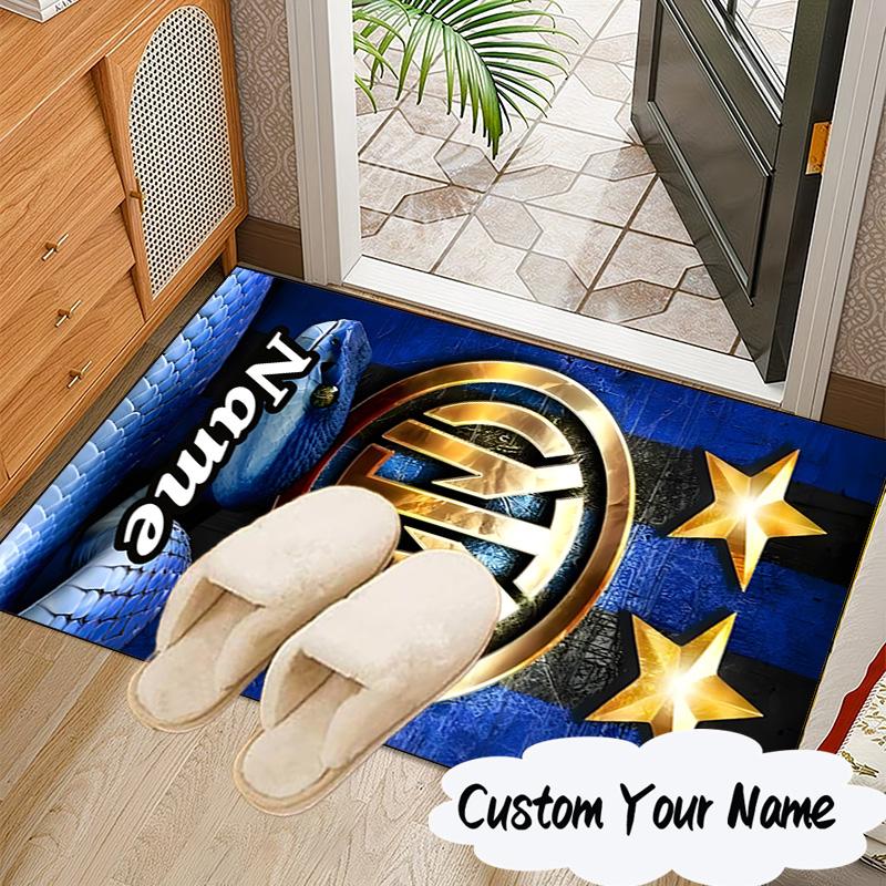 Custom Name Inter Milan Crest Rug for Living Room, Game Rooms, Office, Bedroom, Floor Mat Playful Design, fan gifts Christmas decor