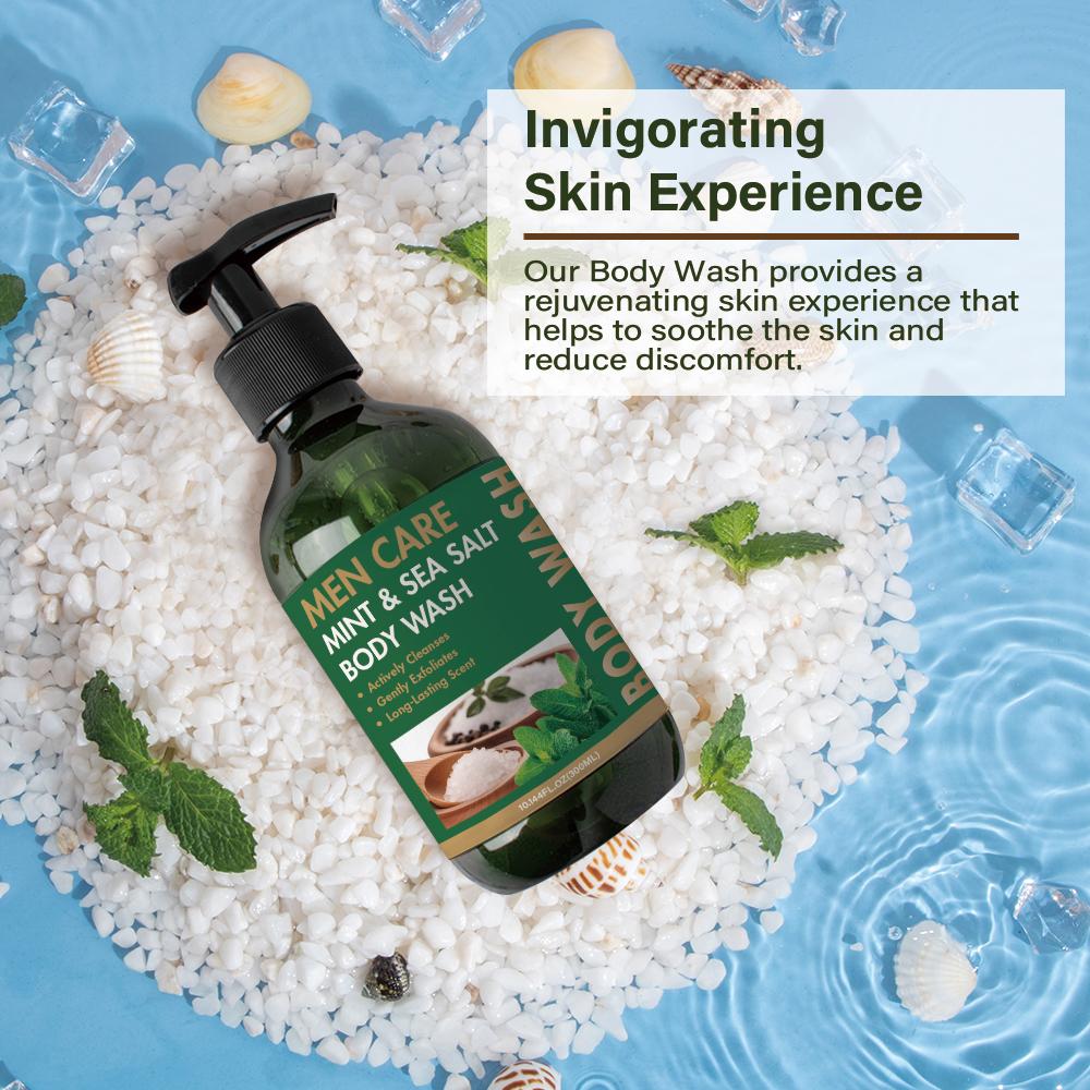 Гель для душа с мятой и морской солью - успокаивает кожу и уменьшает дискомфорт - очищает кожу от грязи, загрязнений и излишков жира, 300 мл