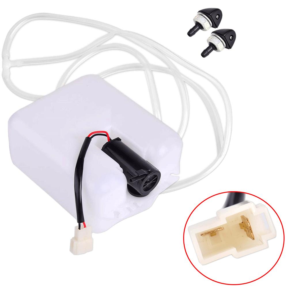 Universal 12V Metal White Car 2 Pin Windshield Washer Reservoir Pump Bottle Tank Kit Jet Switch Clean Tool For Classic Cars