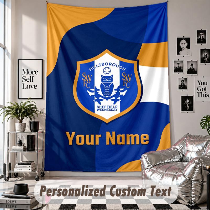 Wall Hanging Tapestry With Custom Name & Text, Sheffield Wednesday FC Decorative Tapestry For Bedroom