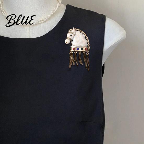 Horse Brooch Retro Tasseled Head Design Men Women Jewelry Pin