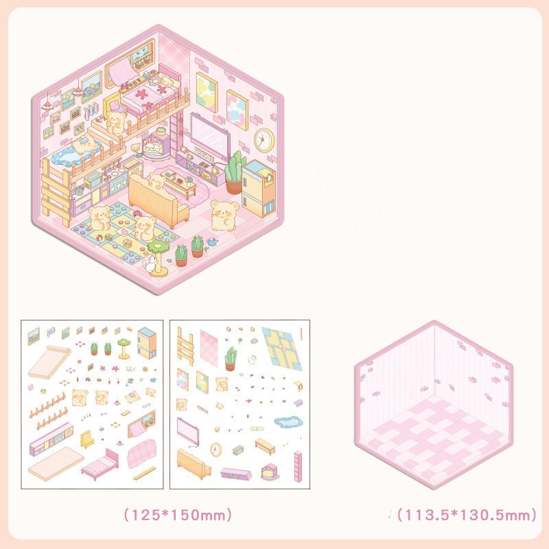 Мультфильм Еда Уличный Пейзаж Наклейка Сцена из Хижины DIY Игрушка Игра Наклейка Фестиваль Подарок На День Рождения для Детей Девочек и Детей