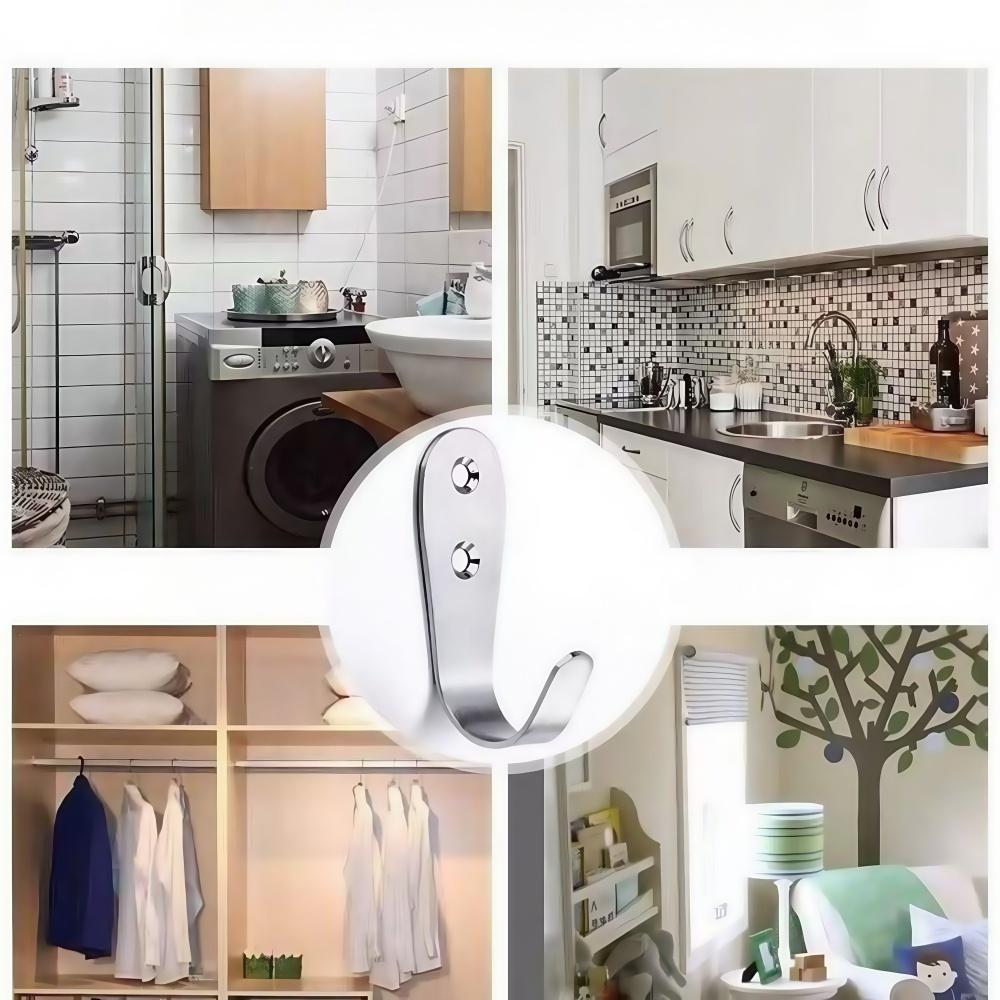 8pcs Stainless Steel Wall Mounted J-shaped Clothes Hooks For Entrance Kitchen Bedroom Bathroom Office 2mm