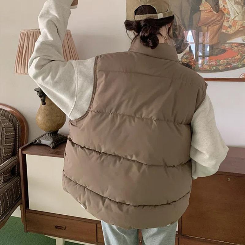 Down Cotton Vest for Women Standing Collar Short Autumn and Winter Loose Padded Vest Light Clip Jacket Top