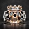 Bohemian Motorcycle Rider Retro Two-color Crown Skull Ring Punk Minimalist Niche Men's White Crystal Rose Skull Eye Ring