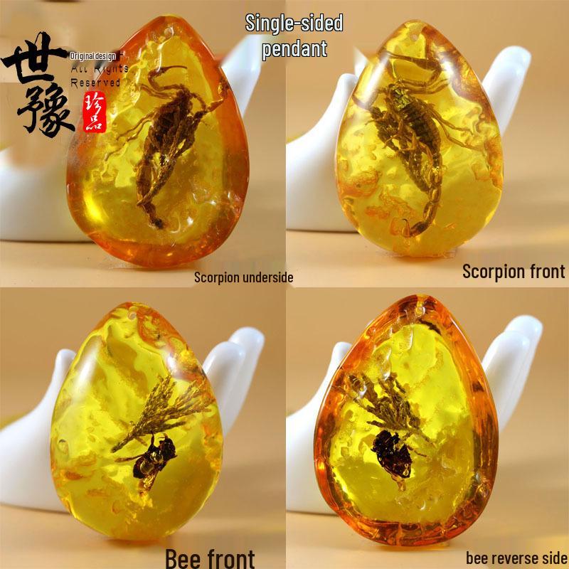 Янтарное ожерелье-бабочка с подвеской-скорпионом - Креативный шарм-капля, аксессуар-цепочка для свитера