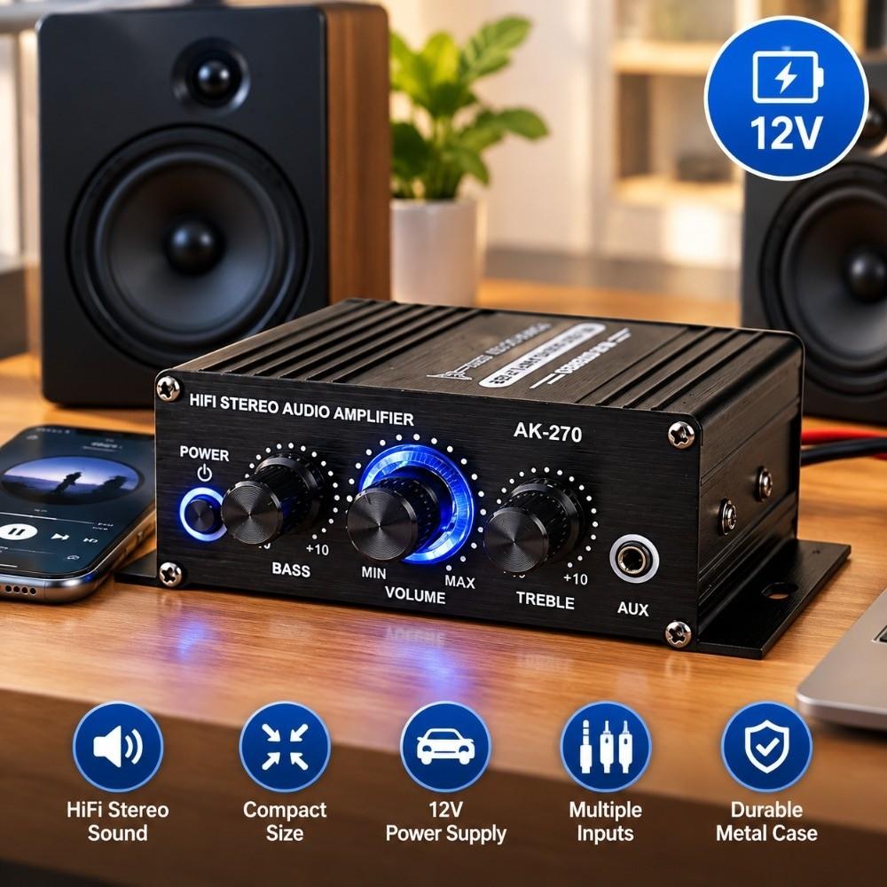 1pcs 12V Power Power Amplifier System Small Size Sound Amp Receiver Mini Stereo Amplifier Home Use