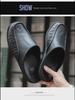 Men's Fashionable Leather Closed-Toe Slippers: Lightweight, Large-Size, Versatile for Home Leisure.