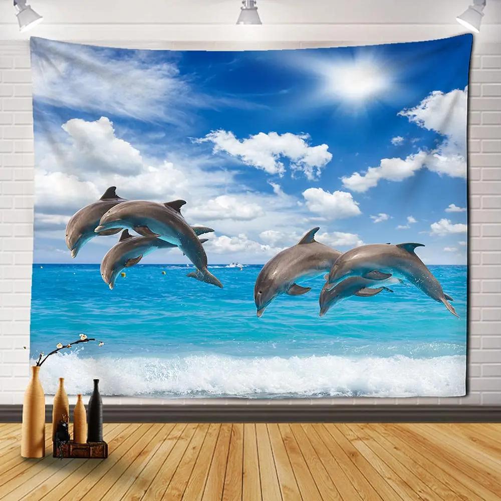Ocean Dolphin Tapestry Wall Hanging Funny Sea Life Tapestry Wall Hanging Bedroom Whales Dolphin Wall Tapestry Living Room Decor