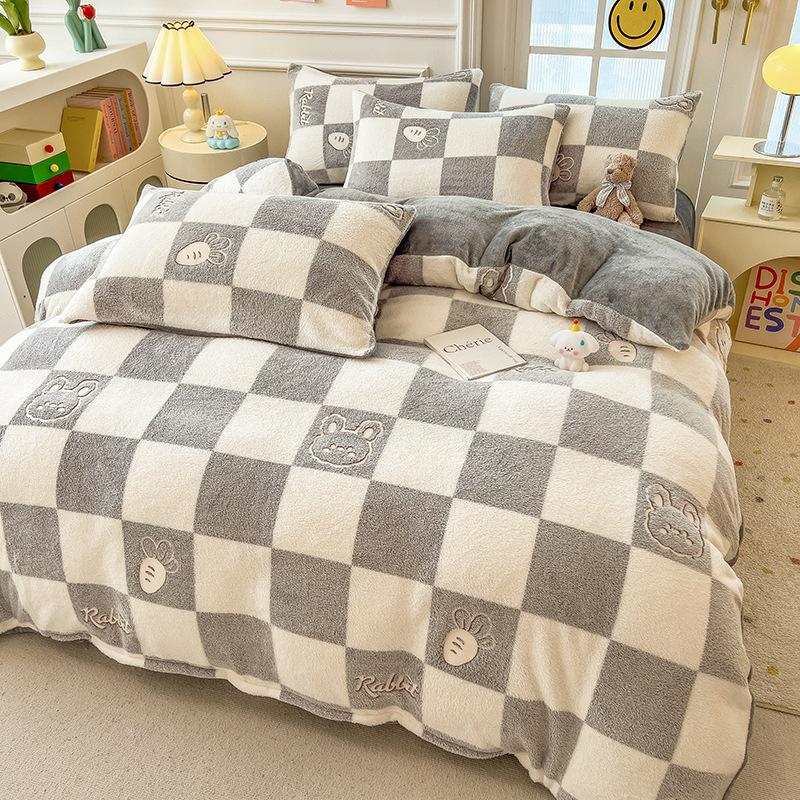 Зимний комплект постельного белья из молочного флиса, четырехпредметный, двусторонний флис, утолщенные простыни, пододеяльник, наволочка