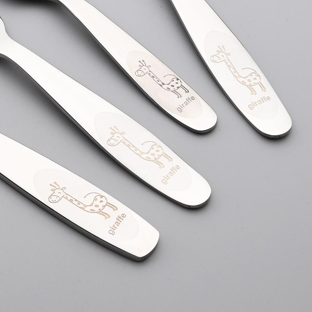 4 шт. столовые приборы, столовые приборы из нержавеющей стали 304, посуда, милый мультяшный милый рисунок жирафа, столовая посуда с резьбой, набор ложек и вилок