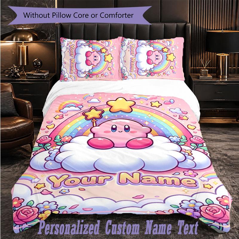 Personalized 3Pcs Bedding SetKirby Custom Text Duvet Cover Pillowcase Set Bedroom Gift