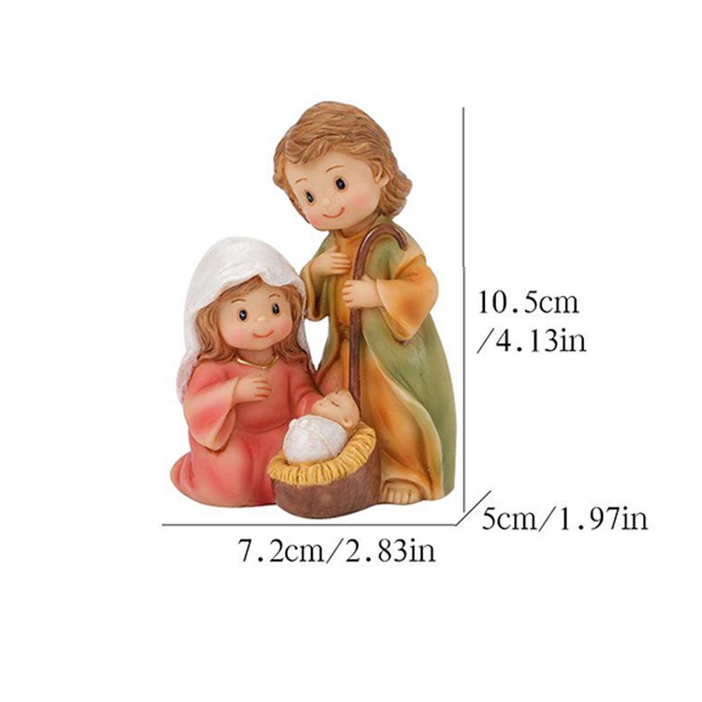Holy Family Statue Small Resin Christmas Desktop Figurine Decor Tabletop Religious Statue for Bookcase Window Sill Bookshelf