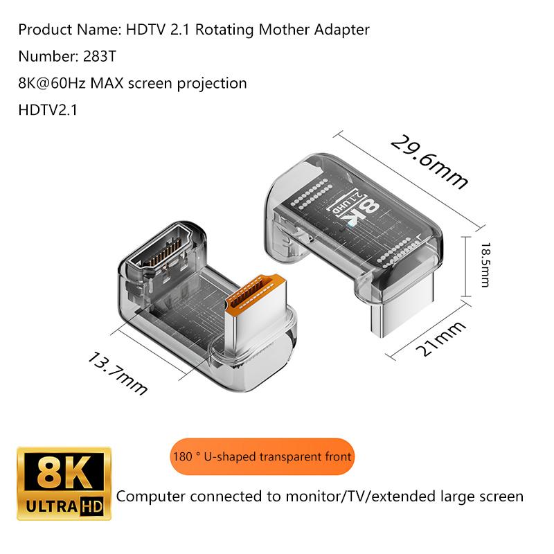 HOT! 2.1 Male To Female Adapter 8K@60Hz Male To Female Connector Up Down Angle 90 270 360 Degree For HDMI Cable PC Laptop HDTV