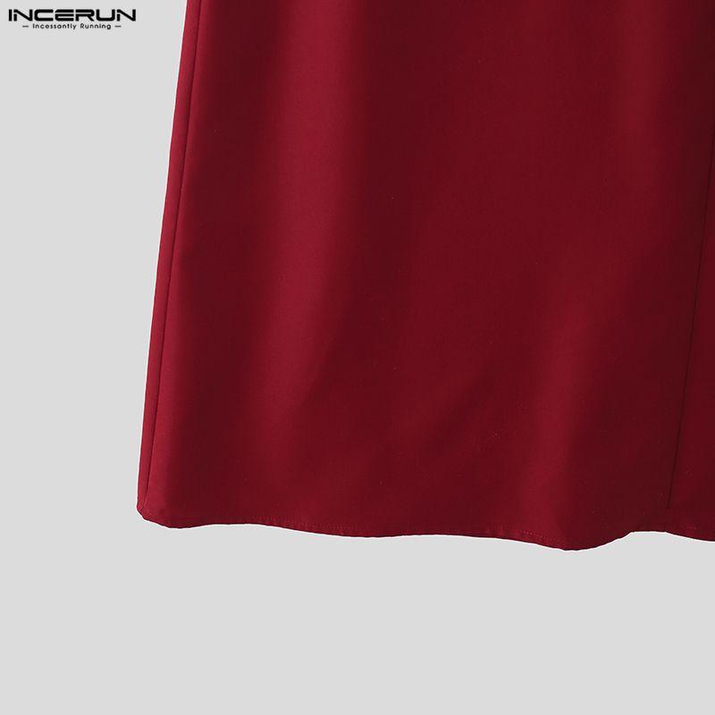 INCERUN Мужские топы с длинным рукавом, на молнии спереди, однотонные, повседневные, свободного кроя, удлиненные туники