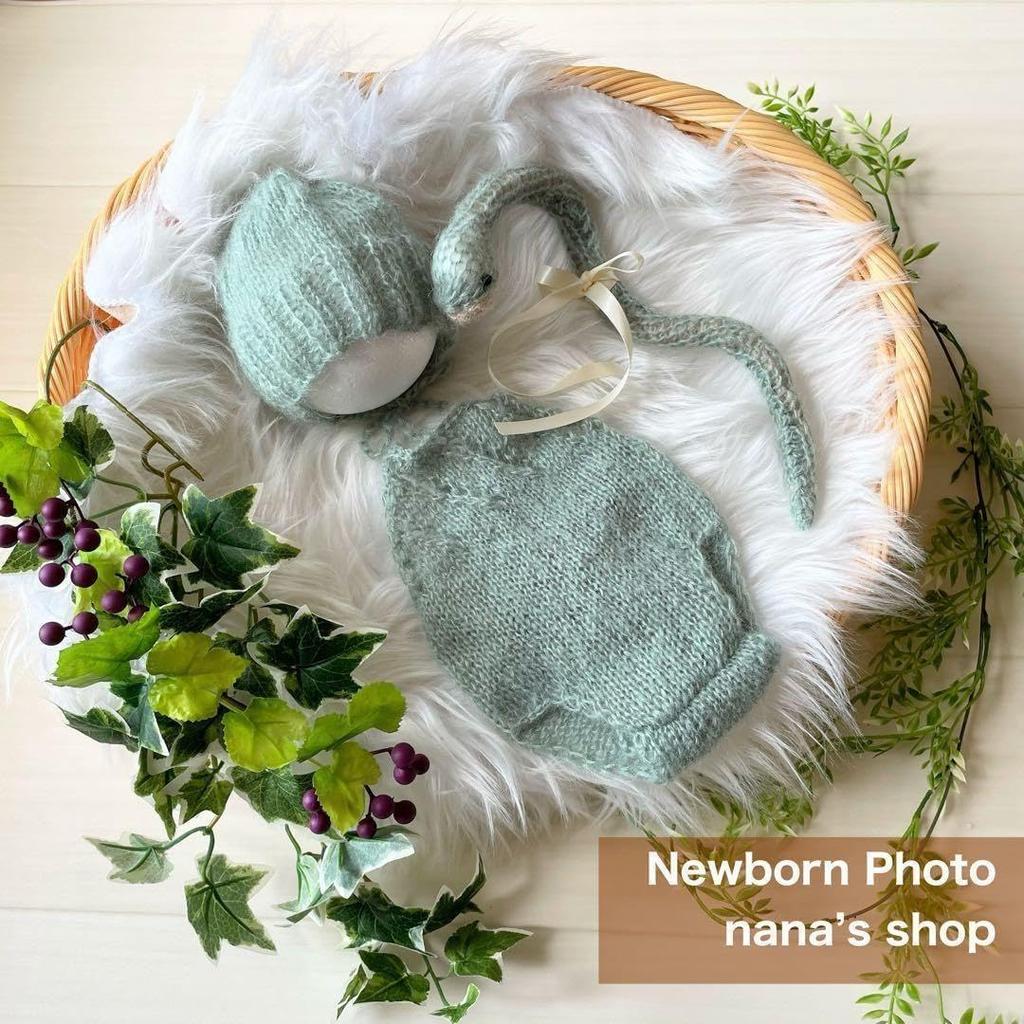 Snake and Plush Toy for Year of the Snake Newborn Photoshoots [NANA's Shop] Hat, Overalls, (Matcha)