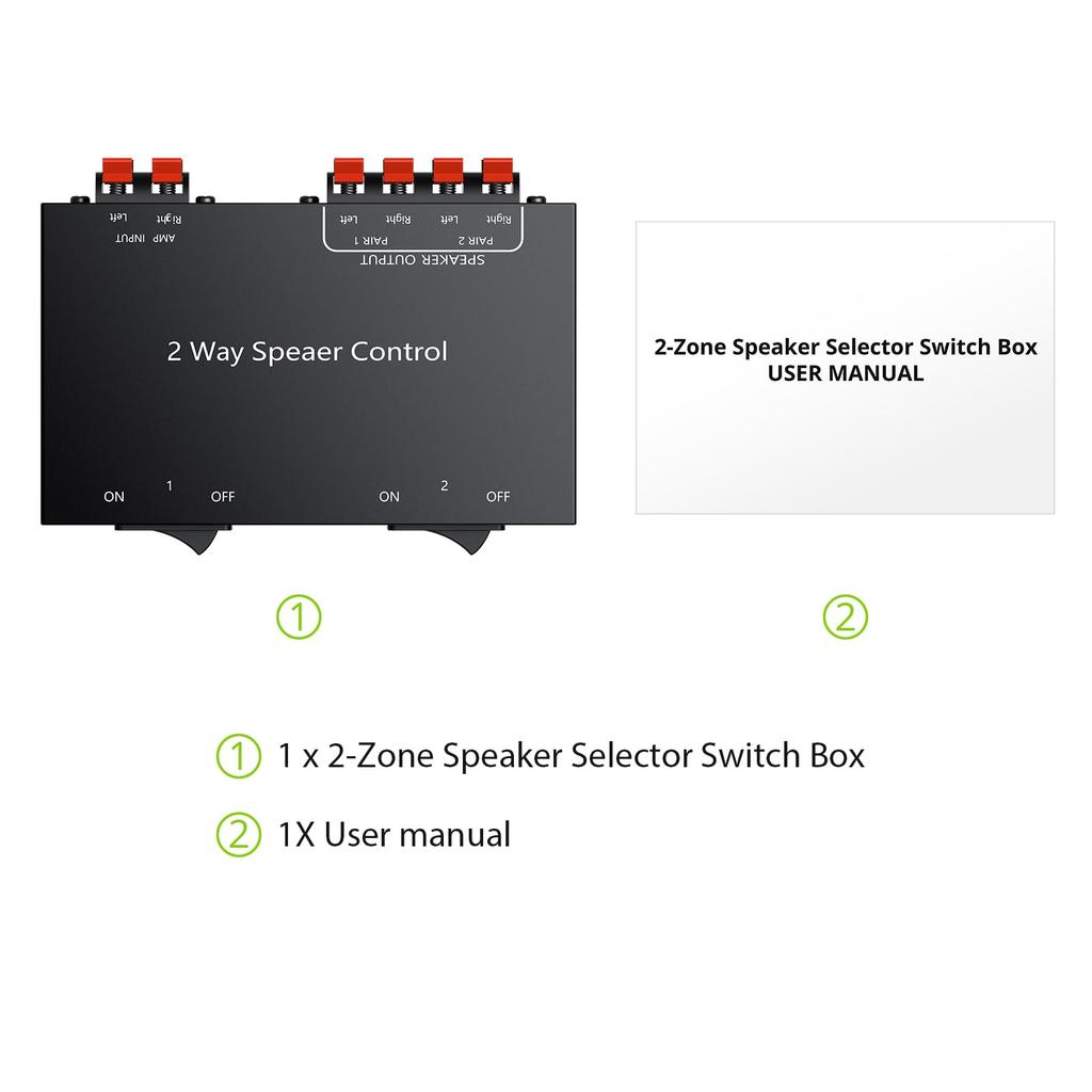 LiNKFOR Speaker Selector with Spring Clip 1 Passive No Power Supply Independent Area for Speaker Bare Wire Only 2-Zone Terminals, Input/2 Output,