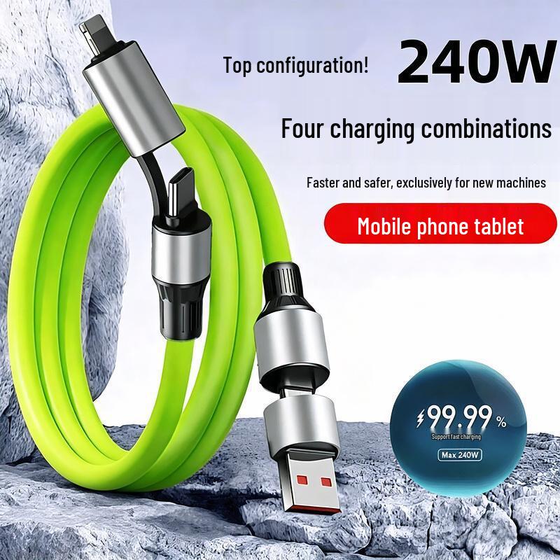 4-in-1 Fast Charging Data Cable for Apple, Type-C, Huawei, OPPO, Xiaomi, Honor Phones and Car Chargers