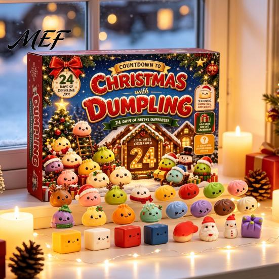 Festive Countdown Calendar Christmas Squeezy Toy Advent 2026, 24 Days Dumpling Toys Cute Animal Soft Calendar, Decor Jumbo Mini Glitter