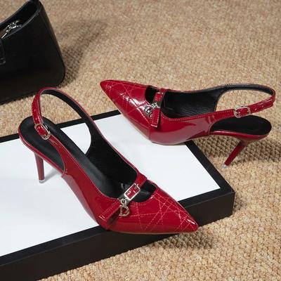 Мода 2024 года. Туфли на высоком каблуке. Пряжка. Неглубокий острый нос. Туфли на шпильках с ремешком сзади. Босоножки без застежек. Сексуальные блестящие кожаные туфли.