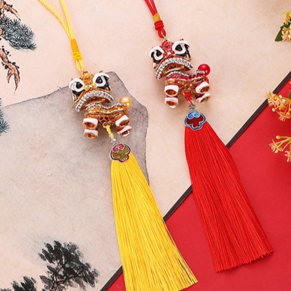 Lucky Lion Dance Creative Ornaments Tassel Lion Wake Keychain Car Accessories