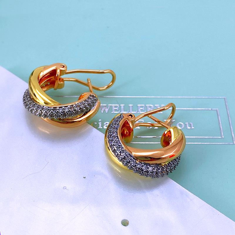 Трехцветные серьги-кольца с кристаллами и покрытием из 18-каратного золота для женщин