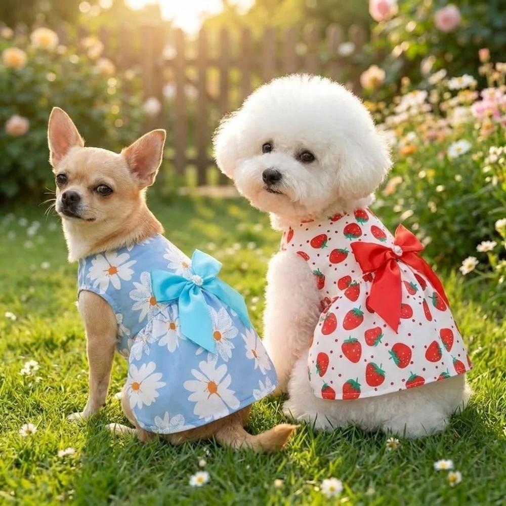 Daisy Pattern Summer Dog Princess Dress Bow Lace Dog‘s Spring Dress  For Puppy Poodle Chihuahua Etc