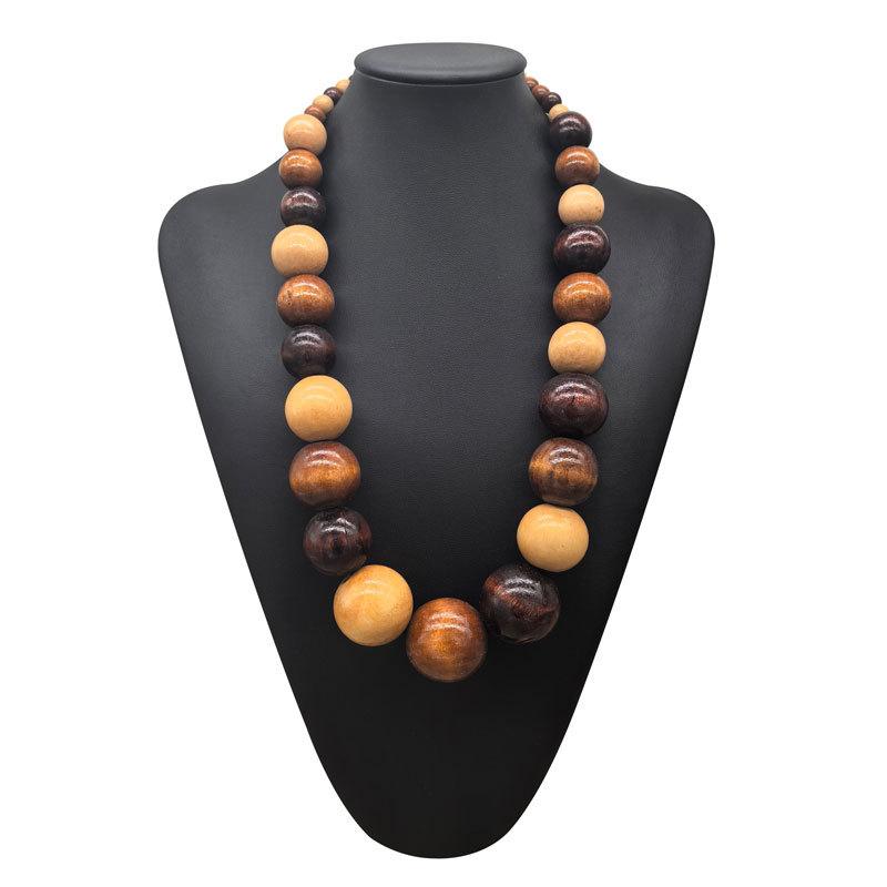 Colorful Big Wood Beads Long Necklace For Women Bohemian Wooden Beaded Decorations Statement Fashion Jewelry