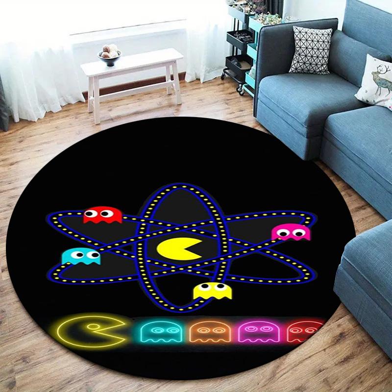 Круглый ковер Pac-Man, Ковер для гостиной, спальни, дивана, игровой комнаты, Нескользящий коврик для пола