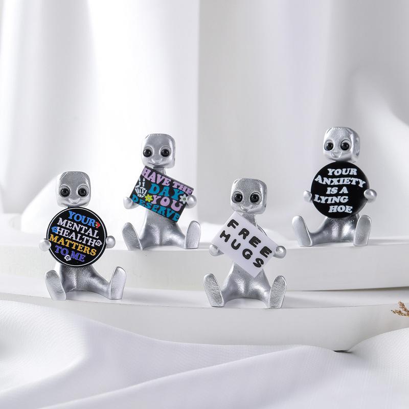 Cute Tiny Robot Figure with Slogan - Your Anxiety Is A Lying H*e Robot, Inspirational Cute Fun Office Desk Home Room Decorations