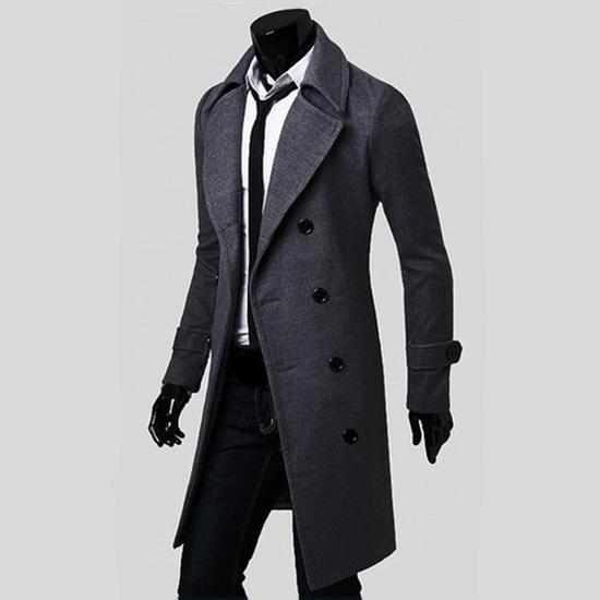 Мужская ветровка Осень Зима Мужское шерстяное длинное пальто Мужской плащ