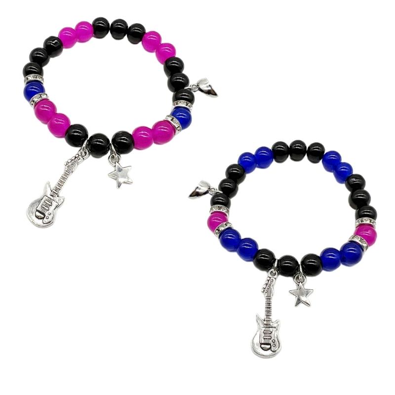 2 шт. магнитные браслеты для пар для женщин и мужчин, одинаковый браслет со звездой и гитарой в форме сердца, эластичные браслеты из бисера, подарок на День Святого Валентина