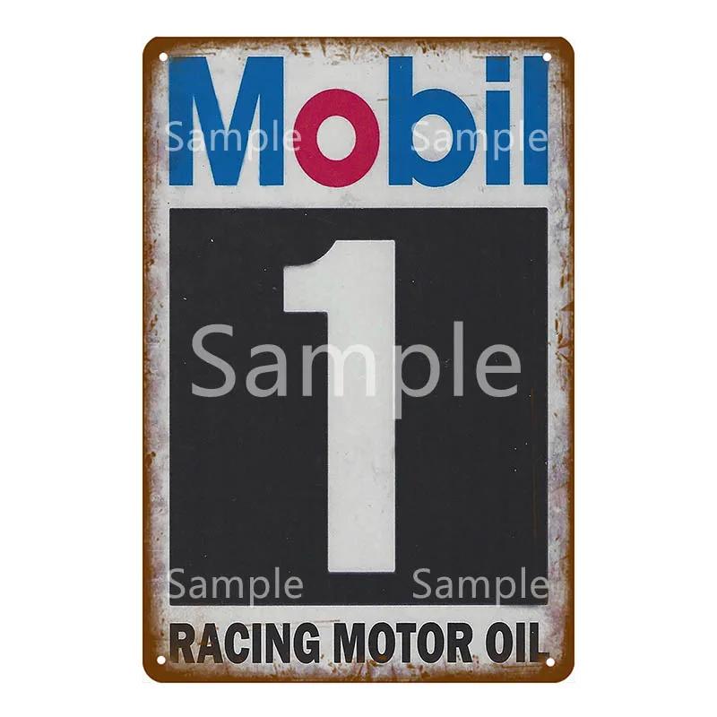 Mobil 1 Racing Моторное масло Винтажная жестяная табличка Ракета Металлическая табличка Настенный декор Для гаража Автомастерской Табличка Гонки Топливо Постер YK065