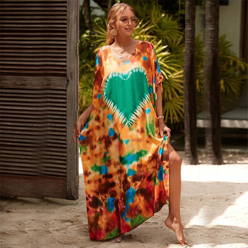 EDOLYNSA Кафтан платья накидка для купальников женщин плюс размер кафтан с цветочным принтом курортное платье большого размера домашняя одежда летняя одежда Q1342
