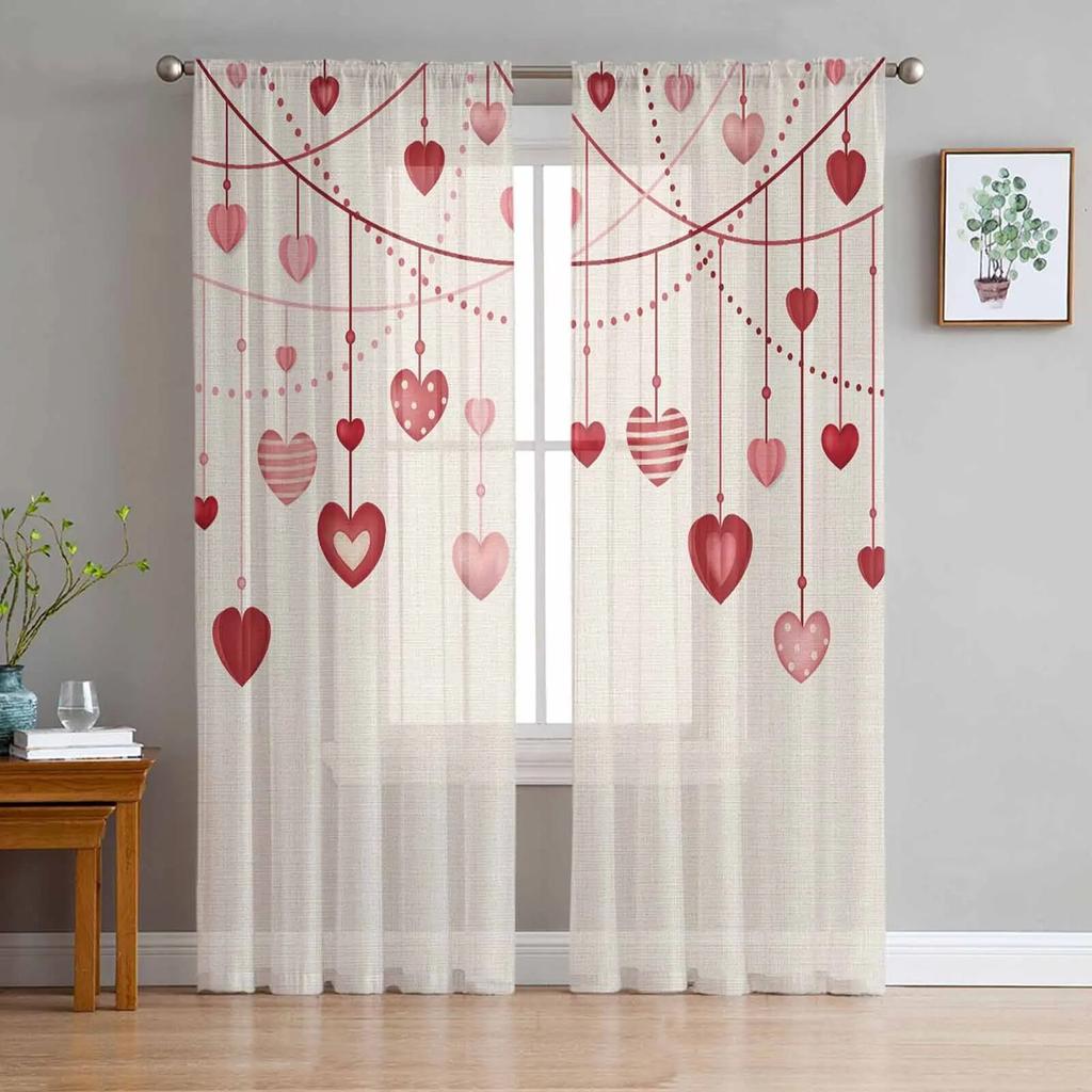 Тюлевые шторы с любовью ко Дню святого Валентина для гостиной, прозрачные занавески для спальни, кухни, жалюзи, вуаль, шторы