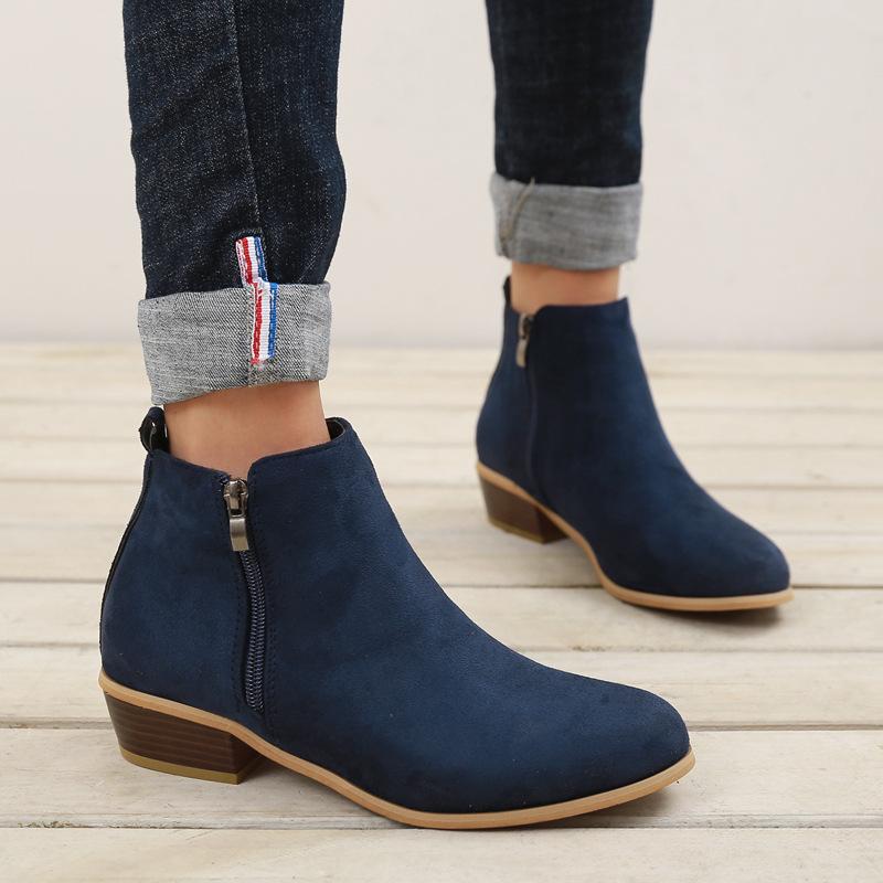 Gyh Spring Women Ankle Boots Square Mid Heel Zip Shoes Woman Pointed Toe Shoes Female Classic Blue Autumn Boots Plus Size