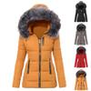 Women's Casual Fashion Solid Color Long Sleeve Long Style Windproof Warm Plush Hooded Cotton Coat