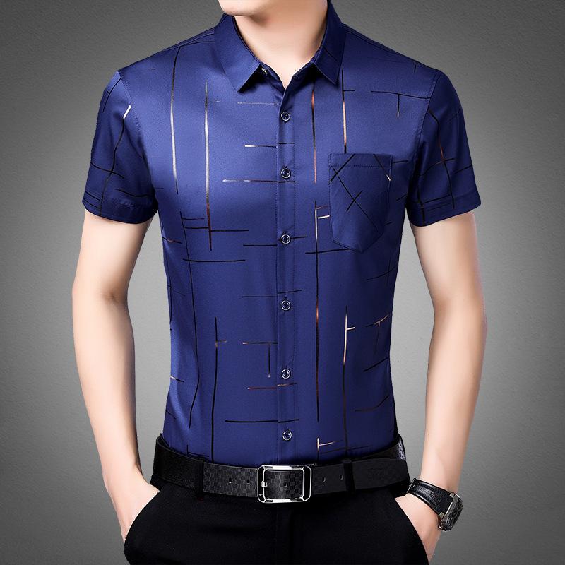 Мужская рубашка с коротким рукавом в стиле business casual для весны и лета, не требующая глажки и устойчивая к сминанию