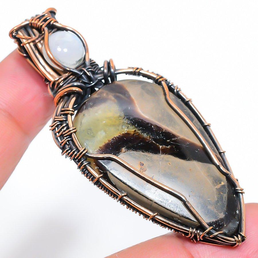 Natural Septarian Stone Gemstone Handmade Copper Wire Wrap Pendant 2.64" F0o18