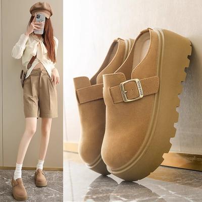 Маффины на толстой подошве, увеличивающие рост, женские туфли с сумкой на носке, полушлепанцы, новая весенне-осенняя маленькая одинарная обувь