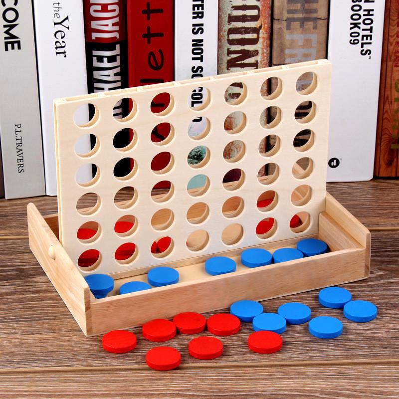 Wooden 4 Chess Connected Line Game Board Children Puzzle Toy For Family Fun