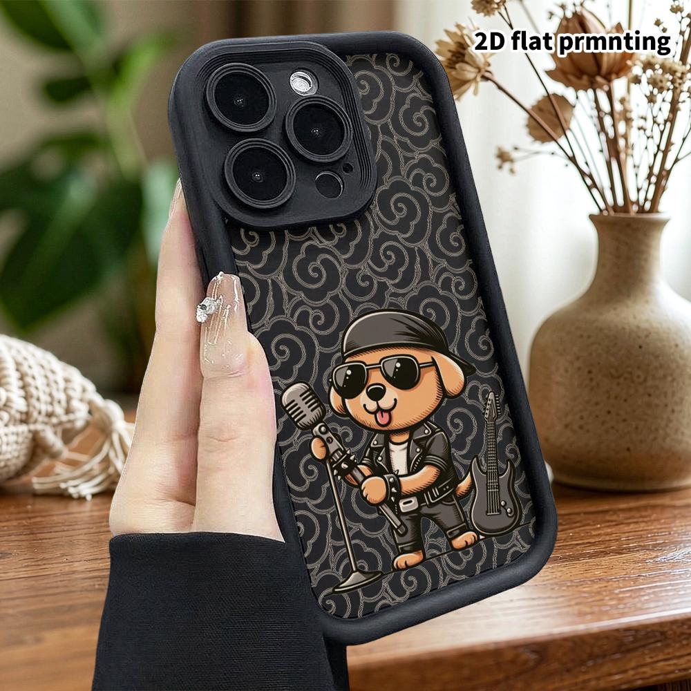 Phone case: 2D flat design suitable for iPhone 18 17 16 15 14 13 Pro tiered protective case, rock dog, Christmas and Halloween holiday gift