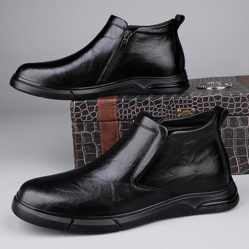 Классические мужские ботильоны из натуральной кожи, модные повседневные прогулочные туфли ручной работы, нескользящие туфли для вождения, теплые плюшевые меховые сапоги