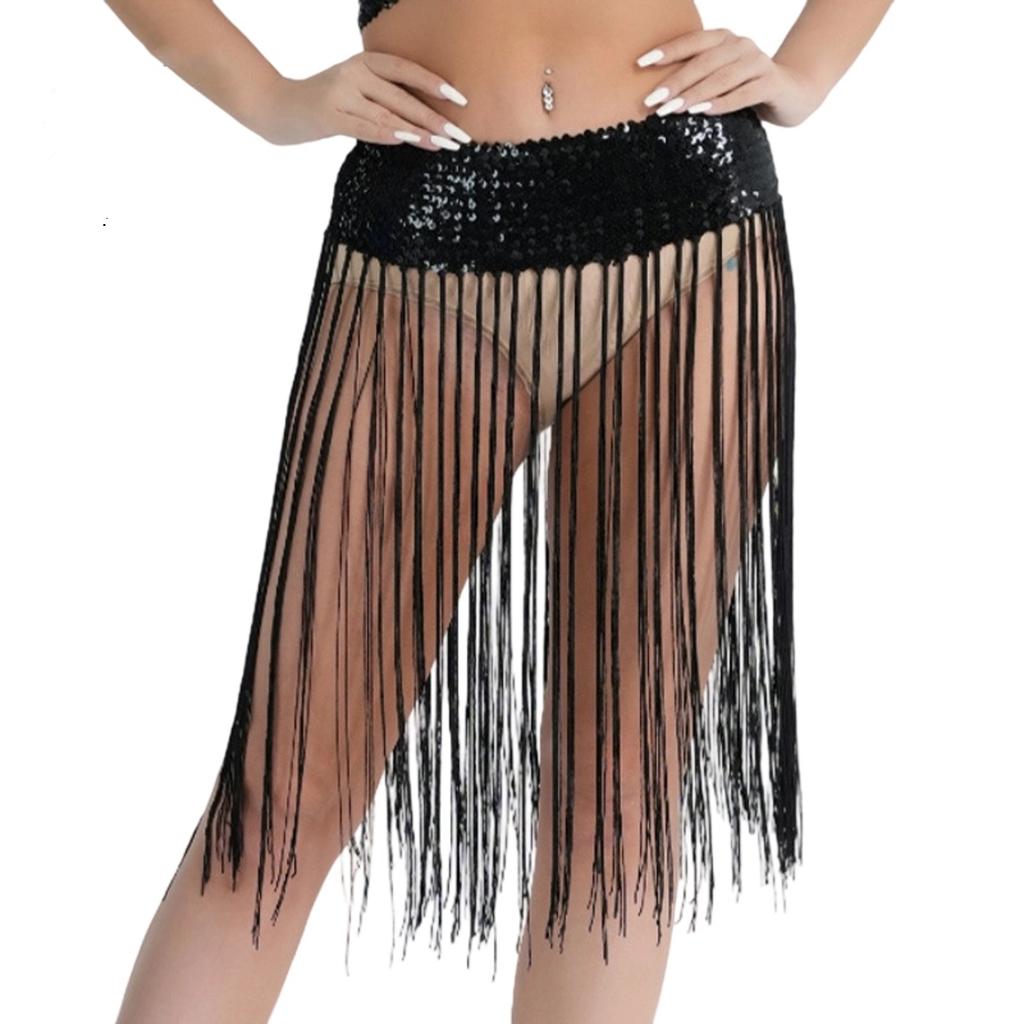 Women's Belly Dance Waist Chain Elastic Tassel Belt Waist Belt Dance Performance Hip Scarf